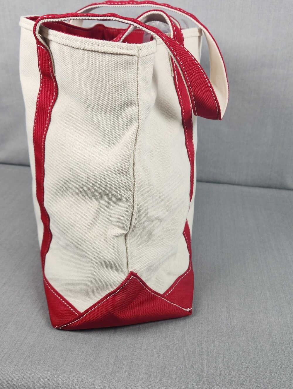 Canvas Tote Bag Embroidered "Jenny" Zipper Closure Vinyl Lining Medium Size Red - Picture 4 of 12